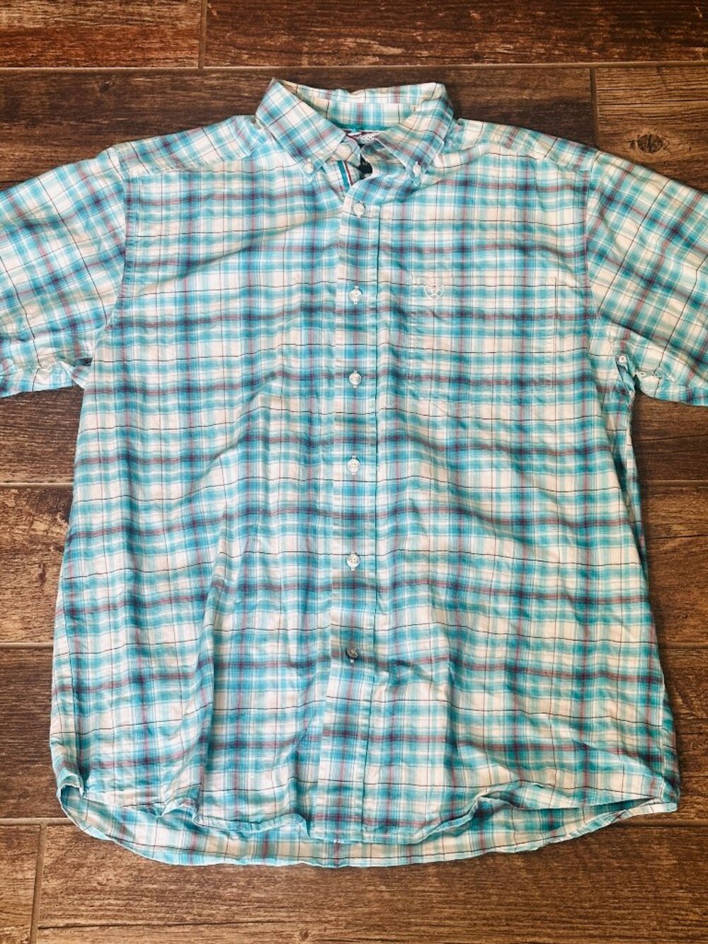 Ariat Pro Series - Men's Button-Down Plaid Blue Shirt - Small Short Sleeve